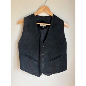 Uno Momento Womens Vintage Black Suede Leather Button Front Vest Waistcoat Small